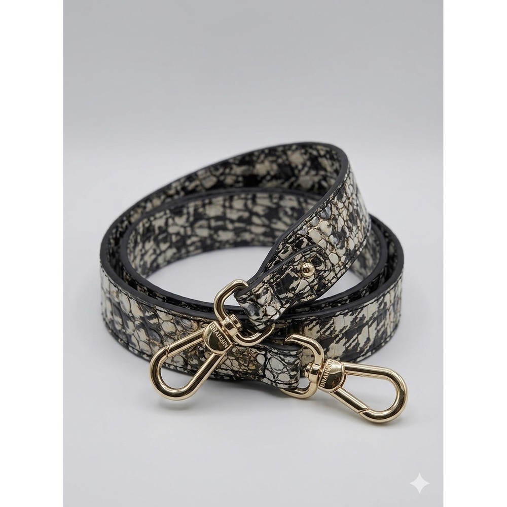 Brahmin Black White Silver Croc‎ Embossed Leather Adjustable Handbag Strap Gold